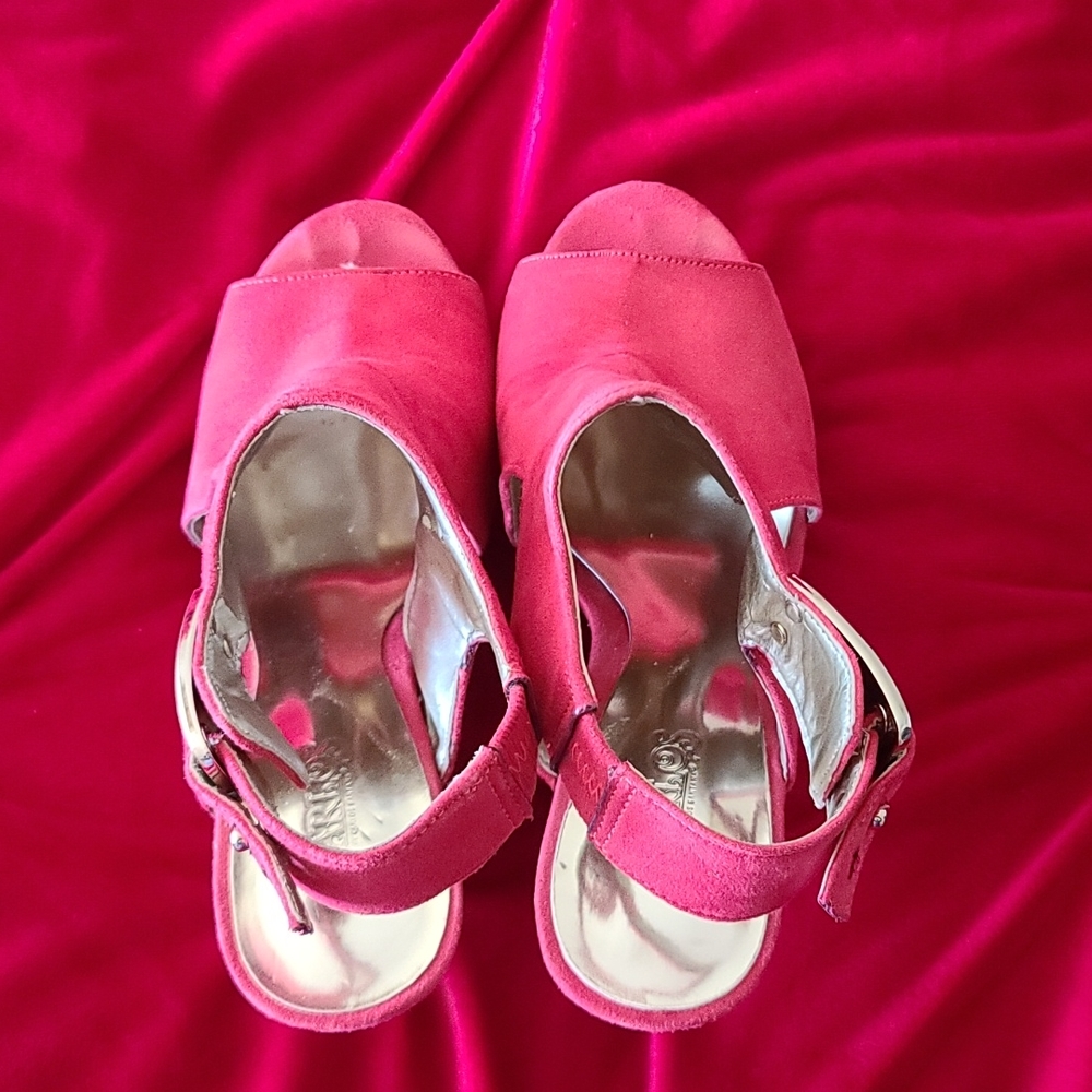 Woman's shoes Size 7 1/2 Carlos Pink Suede with cork and Silver Fastner